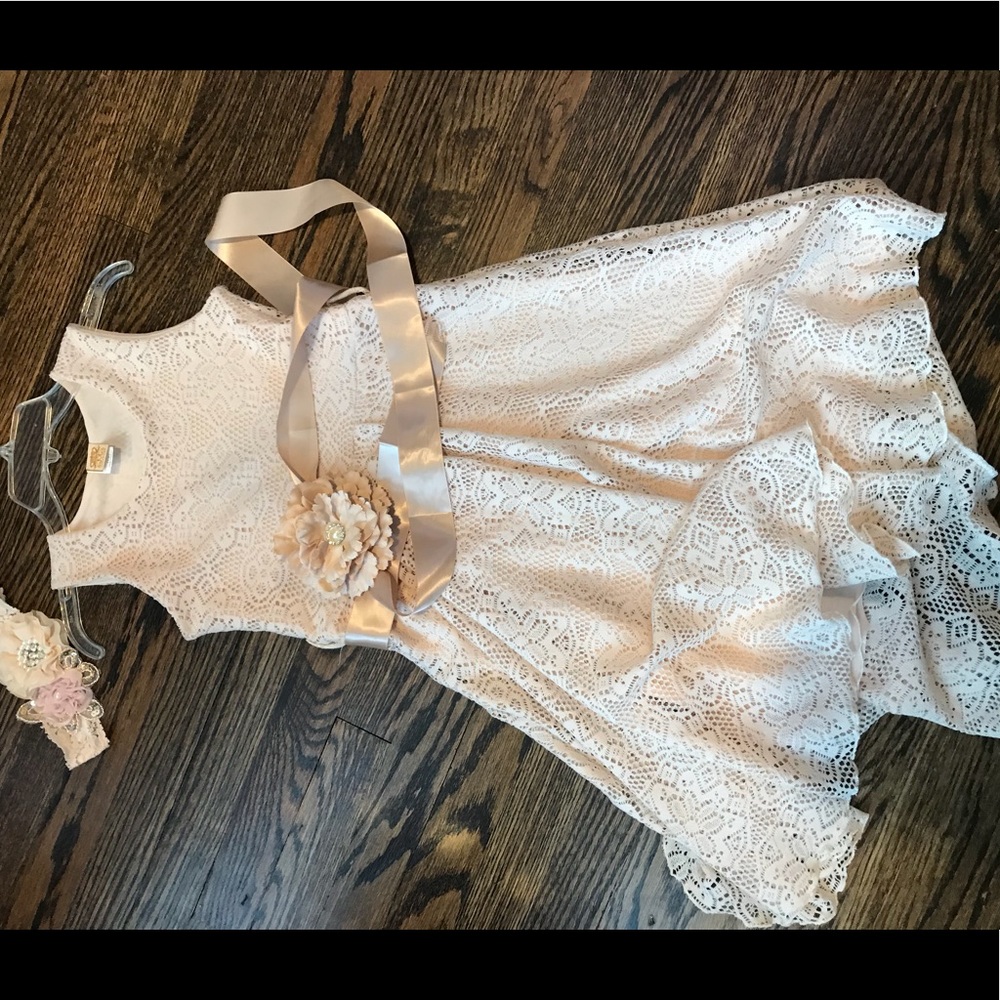 Girls couture dress 7Y/8Y with belt and headband